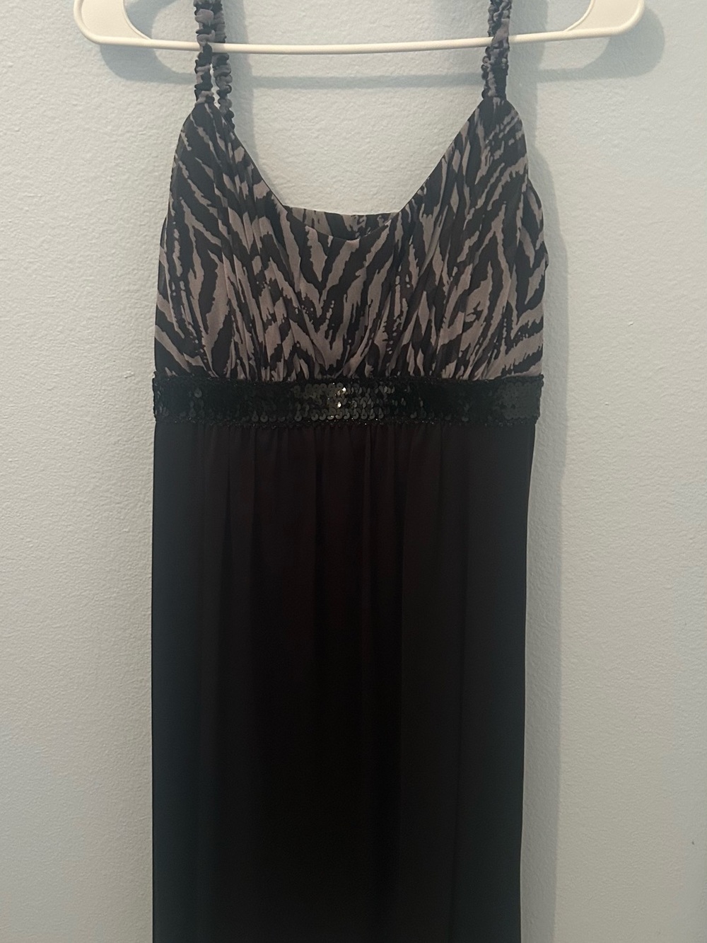 Black and Taupe Zebra-Print Spaghetti Strap Dress
